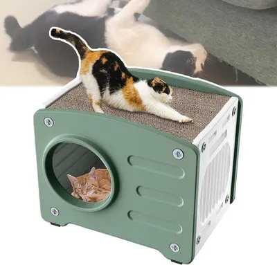 Productafbeelding van Kattenhuis met Krabplank en Ventilatie voor Binnen en Buiten