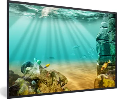 Produktbild von MuchoWow® MuchoWow® Gerahmtes Poster Meer - Fisch - Wasser 60x40 cm - Poster mit zchwarzem Bilderrahmen - Printing - Wanddeko Schlafzimmer