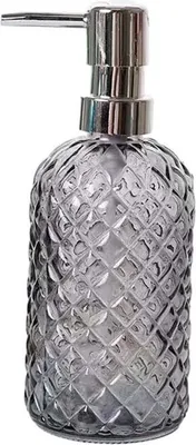 Produktbild von 400-ml-Seifenspender aus Glas mit Edelstahlpumpe, nachfüllbarer Seifenspender, Grau
