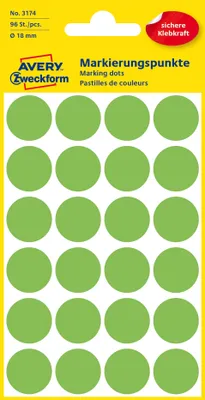 Immagine prodotto di Avery Zweckform® 3174 3174 Punti marcatori - Ø 18 mm, 4 fogli/96 etichette, verde fluorescente