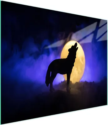 Produktbild von Glas-Schneidebrett mit Wolfsmotiv, 52x30 cm, hitzebeständig, 0.3 cm dick