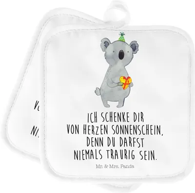Produktbild von Mr. & Mrs. Panda Topflappen Koala Geschenk - Weiß - Geburtstag, Kochlappen, Set, Topflappenset, Party, Topfuntersetzer, topfhalter