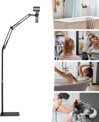 Image de Support de sèche-cheveux rotatif 360 degrés Support de sèche-cheveux réglable en hauteur (noir)