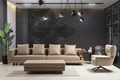 Produktbild von Sofagarnitur Polstersofa Viersitzer Sessel Beige Kunstleder JVmoebel