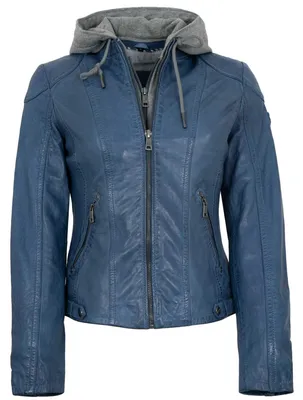 Produktbild von Mauritius - Damen Lederjacke Lammnappa Kapuze blau Größe XXL