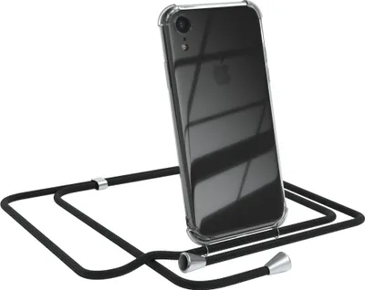 Produktbild von EAZY CASE Handykette kompatibel mit Apple iPhone XR, Handyhülle mit Umhängeband, Handykordel, Schutzhülle Clear, Band in Schwarz