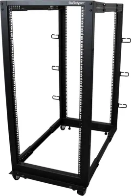 Obrázek produktu pro StarTech.com 4POSTRACK25U, Volně stojící rack, 25U, 544,3 kg, Vylepšená správa kabelů, Otočná kolečka, 33 kg