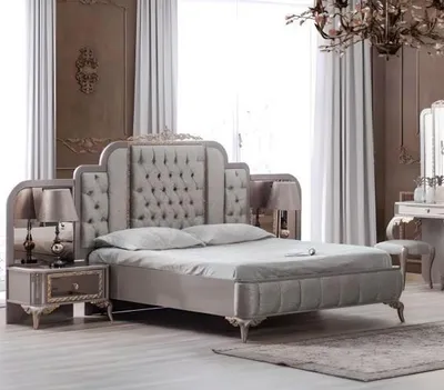 Produktbild von Schlafzimmer Garnitur Doppelbett Bett Nachttische Grau Holz Set Betten 3tlg