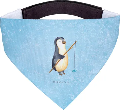 Produktbild von Mr. & Mrs. Panda Hunde Halstuch Pinguin Angler - Eisblau - Geschenk, Urlaub, Für, Hund, Angel, Dreieckstuch, Hals Tuch, Angeln, Motivation, Bandana, Angelurlaub