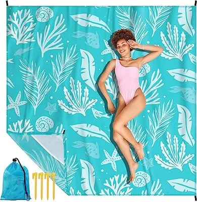 Produktbild von Stranddecke, sandfrei, 210 x 200 cm, Picknick wasserdicht, bequem 210D-Nylon, faltbare Matte, Handtuch 1-4 Personen, Leicht, kompakt, perfekt