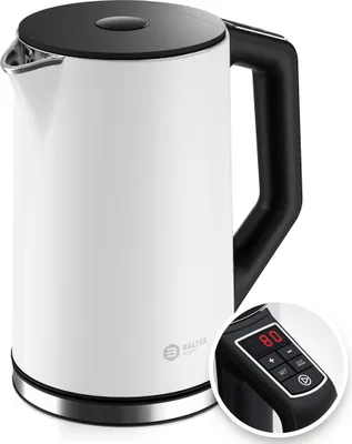 Produktbild von BALTER Edelstahl Wasserkocher mit Temperatureinstellung, 40°C-100°C, Doppelwand, BPA frei, leise & kabellos, Teekocher mit Temperaturwahl, weiß