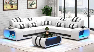 Image de Canapé D'Angle En Cuir En Forme De L Gris De Luxe Salon Moderne LED