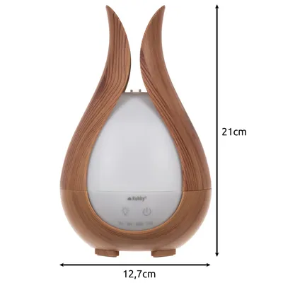 A product shot of an ultrasonic humidifier with dimensions indicated.