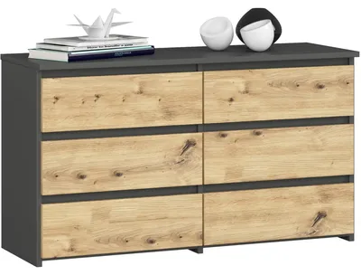 Produktbild von Kommode - Schlafzimmerkommode - 6 Schubladen - Grau - Holz - 100 x 35 x 57 cm - Modern minimalistisch