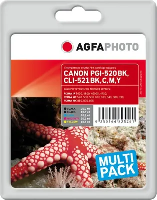 Produktbild von AgfaPhoto APCCLI521SETD, Schwarz, Cyan, Magenta, Gelb, 5 Stück(e), Multipack
