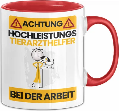 Produktbild von Tierarzthelfer Tasse Geschenk Lustiger Spruch Geschenkidee für Tierarzthelfer Achtung Hochleistungs Tierarzthelfer Bei Der Arbeit (Rot)