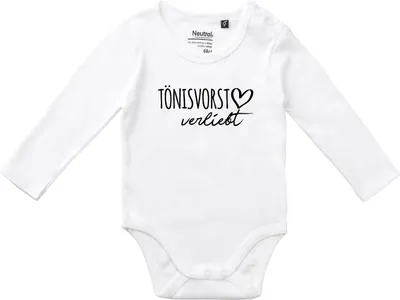Produktbild von Huuraa Baby Body Tönisvorst verliebt 68 White  Baumwolle Fairtrade Langarmbody Geschenkidee