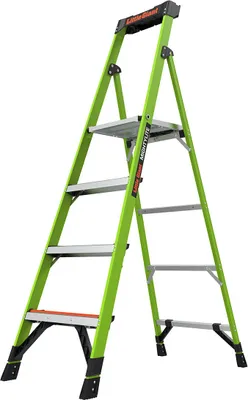 A bright green Little Giant MightyLite 4-step ladder is shown against a white background.