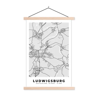 Produktbild von MuchoWow® Textilposter Karte - Deutschland - Ludwigsburg - Karte - Stadtplan 120x180 cm mit holzfarbenen Rahmen - Textil-Plakat