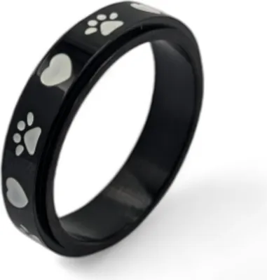 Obrázek produktu pro Anti stresový prsten Fidget Ring Paws Heart Anxiety Ring US 8 černý