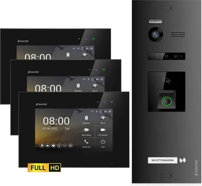 Produktbild von Balter EVO HD Video Türsprechanlage mit Fingerprint und RFID für 1 Familienhaus, 4x Monitore
