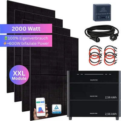 Produktbild von MyVoltaics® 2000 Watt Balkonkraftwerk mit Speicher Marstek Venus D 0-7,68 kWh & EcoTracker IR ohne Zusatzakku
