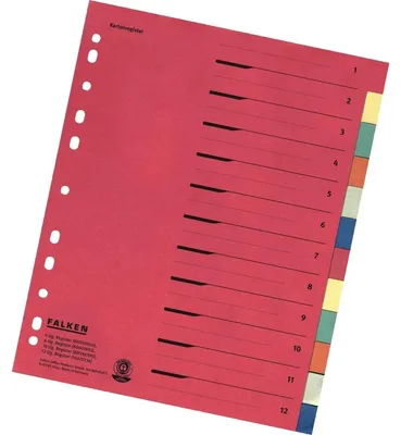 Obrázok produktu pre Falken 10615334 Zahlenregister - 1-12, Karton farbig, A4, 6 Farben, gelocht mit Orgadruck