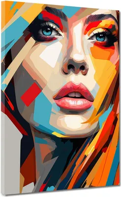 Produktbild von Frauengesicht moderne Kunst Leinwandbild Wandbild Kunstdruck XL Wanddeko: 90x120x2cm