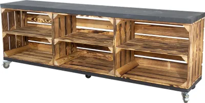 Produktbild von Edler TV Schrank aus Holz mit 5 Fächern, 150x53x30cm Obstkisten DIY Holzbohlen Weinkisten Paletten