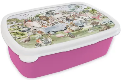 Produktbild von KitchenYeah® Lunchbox Brotzeit Brotdose 17x11 cm Dschungel - Bus - Tiere - Kinder - Pflanzen Kinder Brotzeitdose - Lunchpaket - Brotkasten  - Sandwich Box