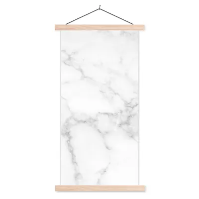 Produktbild von MuchoWow® Textilposter Marmor - Weiß - Grau - Luxus - Marmoroptik - Stein 60x120 cm mit holzfarbenen Rahmen - Holz