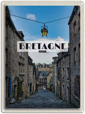 Produktbild von vianmo Blechschild 40x30 cm Bretagne France Altstadt Bildmotiv Reisemotiv Abenteuer Reisen Straße Stadt Urlaub
