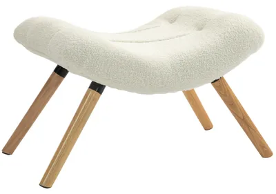 Productafbeelding van Moderne voetenbank met fleece hoes en houten poten, gestoffeerd, voor woonkamer, slaapkamer, hal, crèmewit