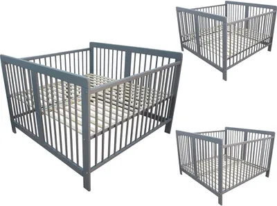 Produktbild von Zwillingsbett Zwillingskinderbett Kinderbett für Zwillinge massiv grau 120x120 cm