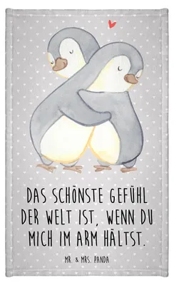 Produktbild von Mr. & Mrs. Panda Frotteehandtuch Pinguine Kuscheln - Grau Pastell - Geschenk, Gästehandtuch Bunt, Kleines Handtuch, Klein, Jahrestag, Hochzeitstag, für Partner, Freund