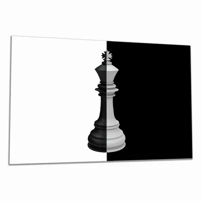 Produktbild von Wallario Herdabdeckplatte aus Glas, Größe 80 x 52 cm 2-teilig, Motiv Schachfigur schwarz-weiß