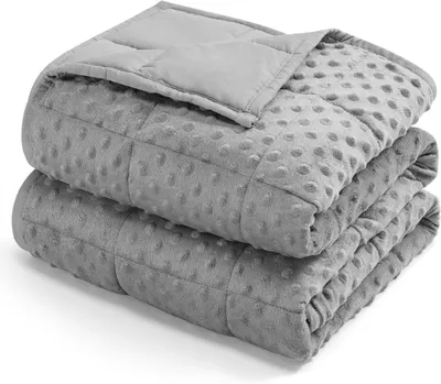 Produktbild von Minky Dot Gewichtsdecke für Erwachsene in Queen Size, 7 kg, Weiche und Kuschelige Decke für Entspannung und besseren Schlaf, Atmungsaktive Jahresdecke mit Glasperlen, Grau 150 x 200 cm