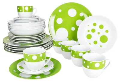 Immagine prodotto di Servizio combinato Pula verde 30 pezzi stoviglie a pois tazze piatti