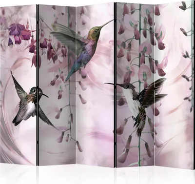 Produktbild von 5-teiliger Einseitiger Vlies Paravent - Flying Hummingbirds (Pink) II 225x172 cm Tiere g-C-0072-z-c
