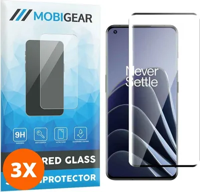 Produktbild von Mobigear Premium 9.98 OnePlus 10 Pro Panzerglas Gehärtetes Glas Displayschutz - Hüllenfreundlich - Schwarz (3er Pack)