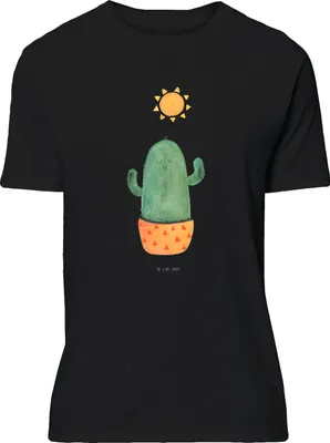 Produktbild von Mr. & Mrs. Panda Tshirt Kaktus Sonne - Schwarz - Geschenk, S T-Shirt, glücklich, Shirt, oberteil, Scheidung, Kakteen, Motivation, Freundin, Trennung, Statementshirt