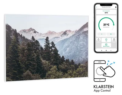 Obrázok produktu pre Klarstein Infračervený ohrievač s termostatom, 500 W elektrický ohrievač, inteligentný domáci infračervený ohrievač pre montáž na stenu s obrazovou potlačou, IR s ovládaním cez aplikácie IoT/WiFi, plochý ohrievač do vlhkých miestnosti, bez tvorby CO2