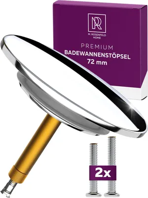 Zdjęcie produktu dla M. ROSENFELD HOME Korek do wanny uniwersalny Ø 72 premium - korek do wanny chrom z mosiądzu z podwójną uszczelką - nierdzewne zamknięcie korka wannowego akcesoria łazienkowe