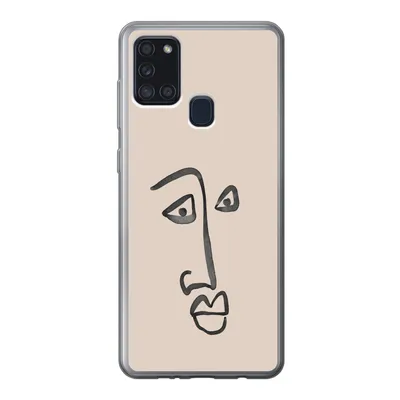 Produktbild von MuchoWow® Handyhülle Schutzhülle Hülle für Samsung Galaxy A21s Gesicht - Rosa - Strichzeichnung Silikon Softcase Handy Hülle - Hartschale