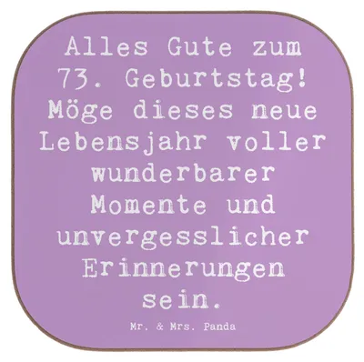 Produktbild von Mr. & Mrs. Panda Holzuntersetzer Spruch 73. Geburtstag - Lavendeltraum - Geschenk, Liebe, Tassenuntersetzer, besondere Geburtstagswünsche, gläseruntersetzer, Alter