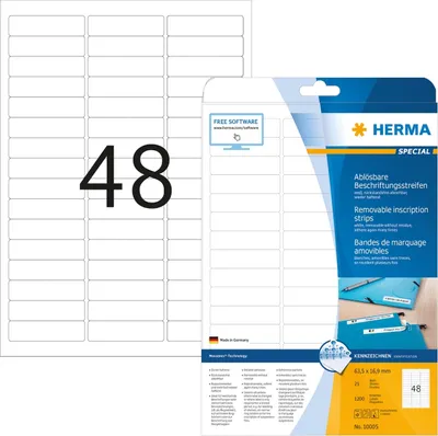 Produktbild von Beschriftungsstreifen 63,5x16,9 mm weiß Movables/ablösbar Papier matt 1200 Stück Packung mit 32 Stück
