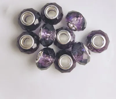 Image de Spacer Charm gros trous, perles rondes à facettes, 14 mm, 10 pièces, violet
