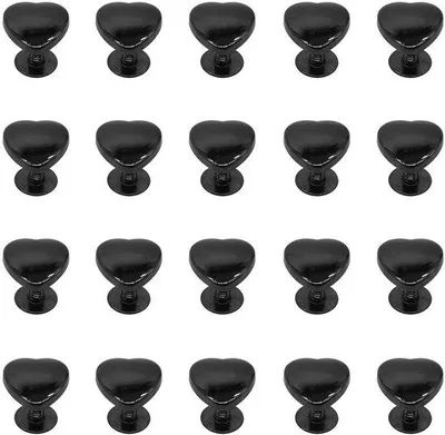 Productafbeelding van 20 zwarte hartvormige nagels - 12 mm - Kunststof hartvormige nagels - Accessoires voor kleding, tassen, kraagjes, riemen en portemonnees - Knutselaccessoires voor handtassen en andere knutselprojecten