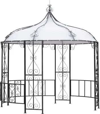 Produktbild von DEGAMO Pavillon Gartenpavillon Metalpavillon BURMA rund 300cm Durchmesser,  Gestell Stahl grau, Dachplane weiss wasserdicht beschichtet
