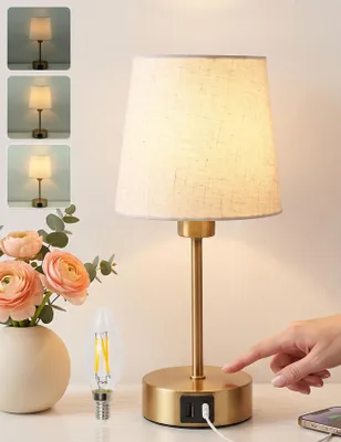 Tischlampe mit Touch-Dimmer, USB-A & USB-C, gold